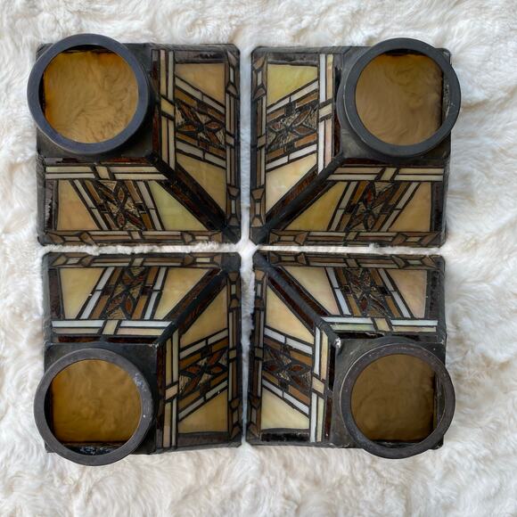 Tiffany Style Stained Glass Pendant Lamp Shades Set of 4 Square Iridescent 5" - Picture 7 of 16